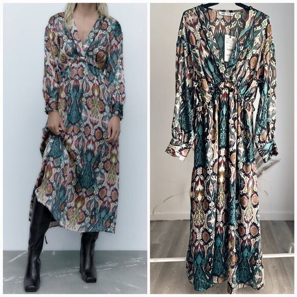 Zara Printed Midi Dress New - Picture 1 of 10